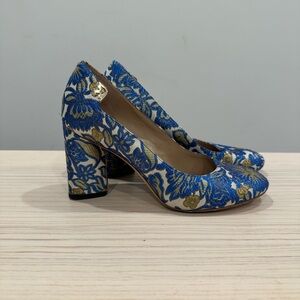 Tory Burch Blue and Gold Floral Women's Shoes